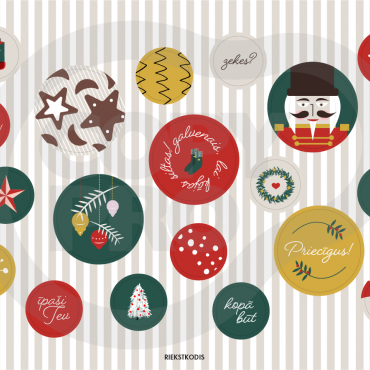 dažādas uzlīmes ar ziemassvētku dizainu priekš ziemassvētku dāvanu iesaiņošanas